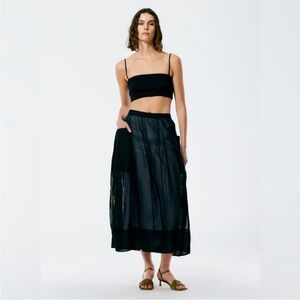 Tibi Starch Cotton Organza Lantern Skirt in Black